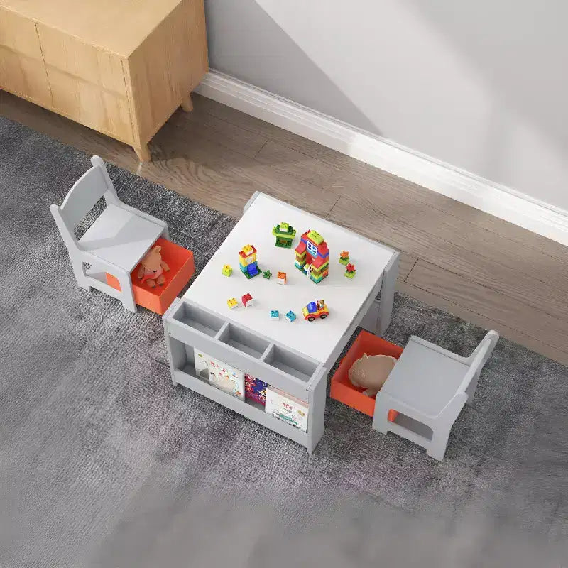 Activiteitentafelset 4-in-1 met afneembaar tafelblad, tafelset met laden en boekenkast, multifunctioneel peutermeubilair om te tekenen en lezen