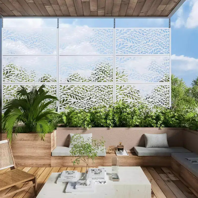 MAYEERTY privacyscherm van gegalvaniseerd staal voor binnen en buiten, vrijstaand decoratief scherm voor balkon en tuin, 1 stuk