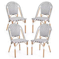 Costway Bistrostuhl-Set im französischen Stil, 4 Stück, mit handgeflochtenem Rattan und verzinktem Metallgestell, für draußen