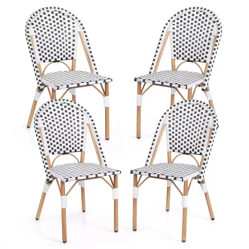 Costway Bistrostuhl-Set im französischen Stil, 4 Stück, mit handgeflochtenem Rattan und verzinktem Metallgestell, für draußen