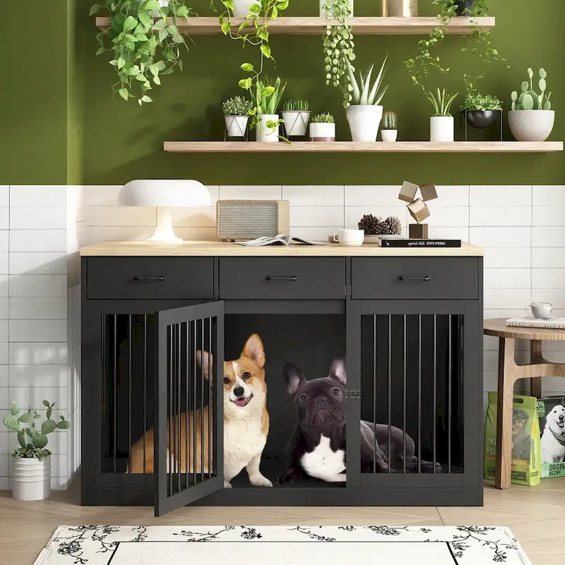 Moderne grote hondenbench met opberglades - elegante espressokleurige afwerking
