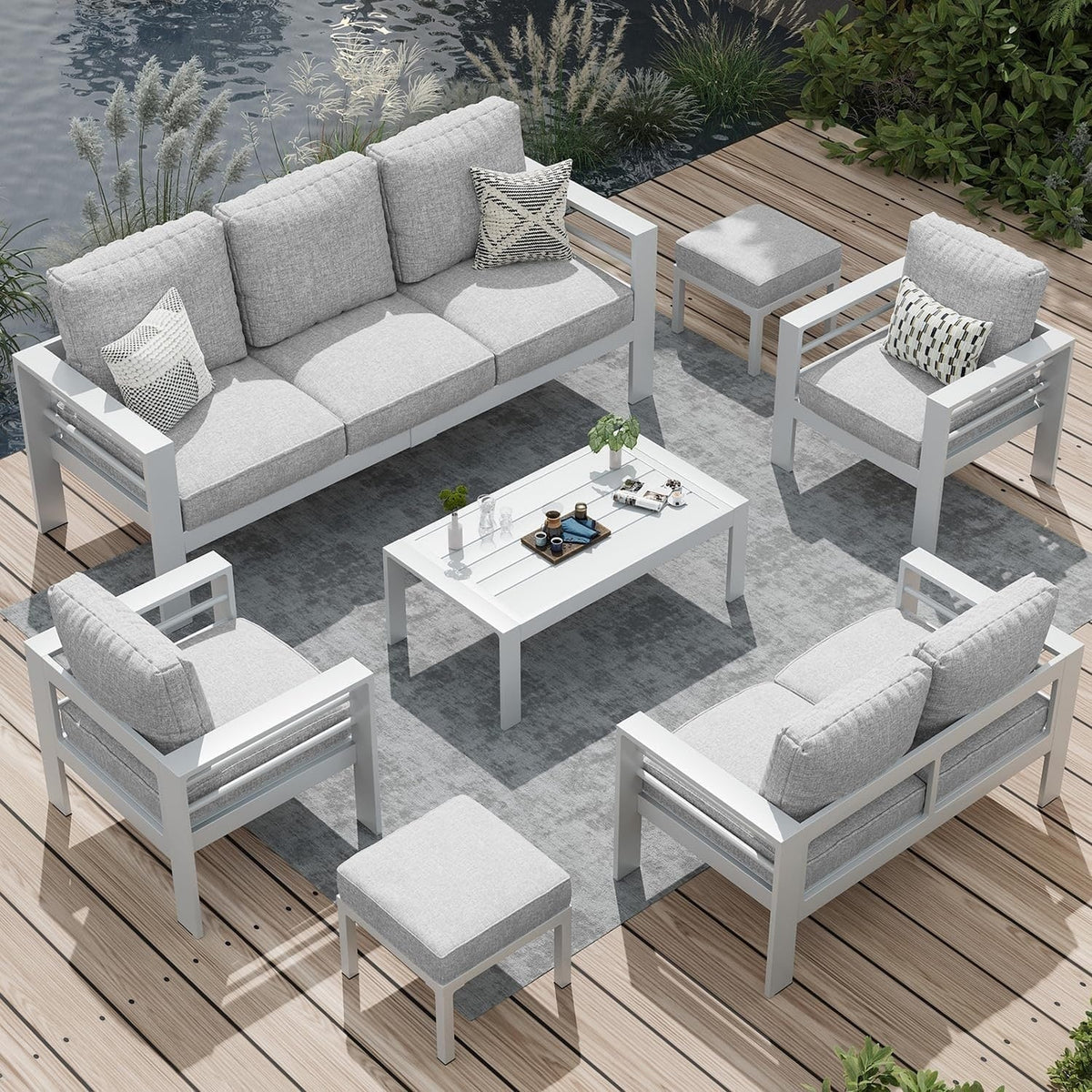 AECOJOY 7-teiliges Gartenmöbelset aus Aluminium für draußen