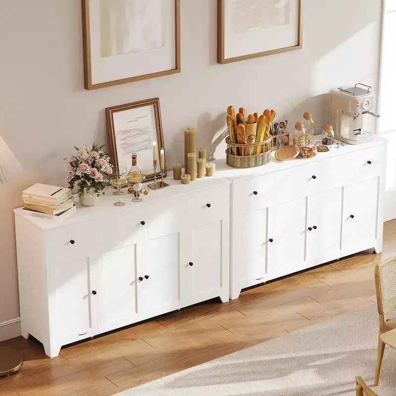 Buffet 55 avec 3 tiroirs et 4 portes, meuble de rangement de cuisine avec étagère réglable, pour la salle à manger ou le salon