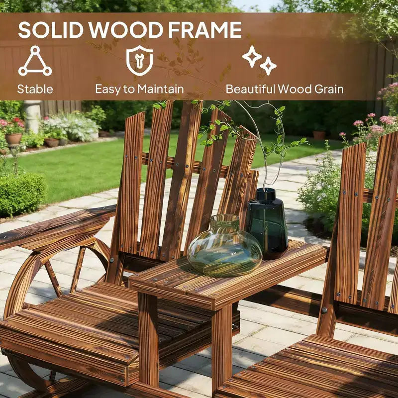 GDFStudio Sydel Gartenbank im Wagenrad-Design mit Mitteltisch und Staufach