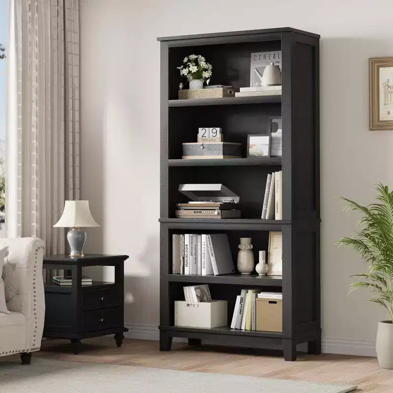 GustoWave 71 Zoll hohes Bücherregal mit verstellbaren Regalböden, 31.5 Zoll breit, Holzregal mit 5 Ebenen im Farmhouse-Stil, Vintage-Bücherregal