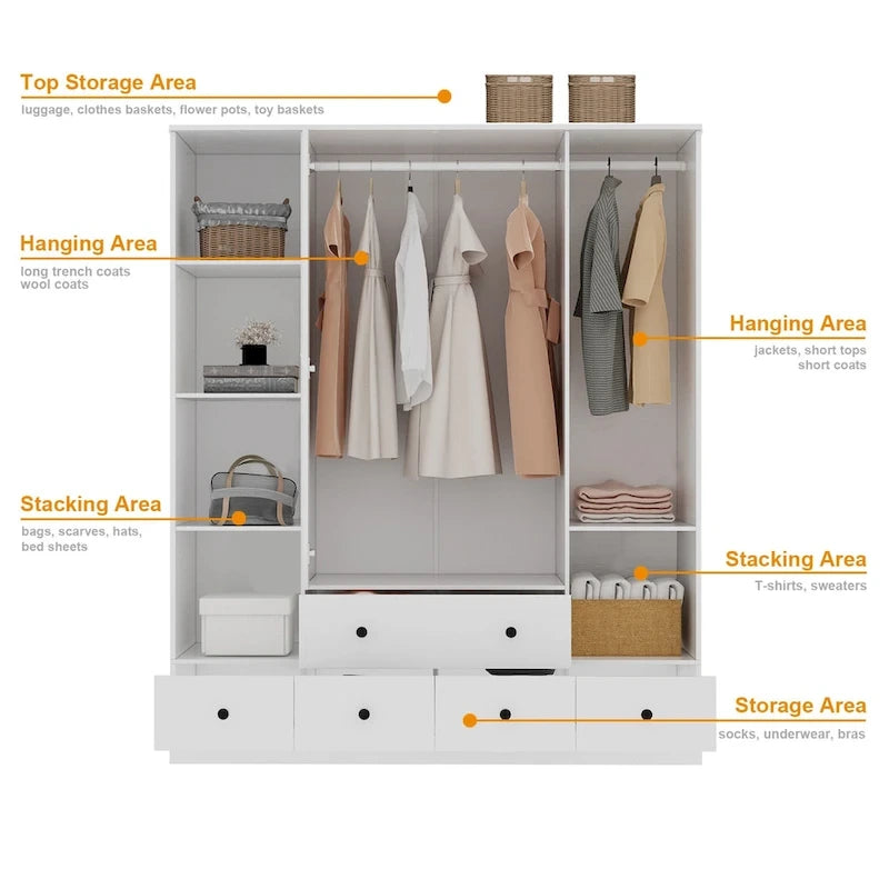 Kleiderschrank für Schlafzimmer mit Kleiderstange und Schublade