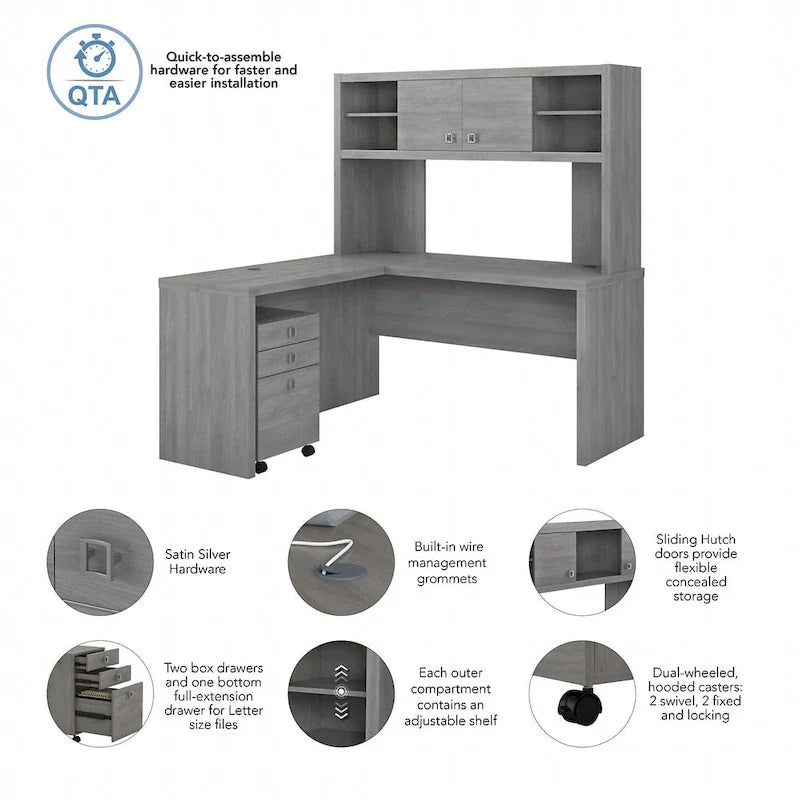 Bureau d’angle L Echo avec rehausse et tiroirs