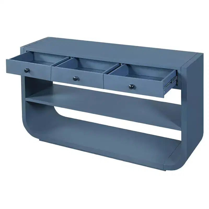 ModernLuxe gebogen sidetable, haltafel, bijzettafel naast de bank, displaystandaard en accenttafel met 3 softclose-lades en 2 open vakken