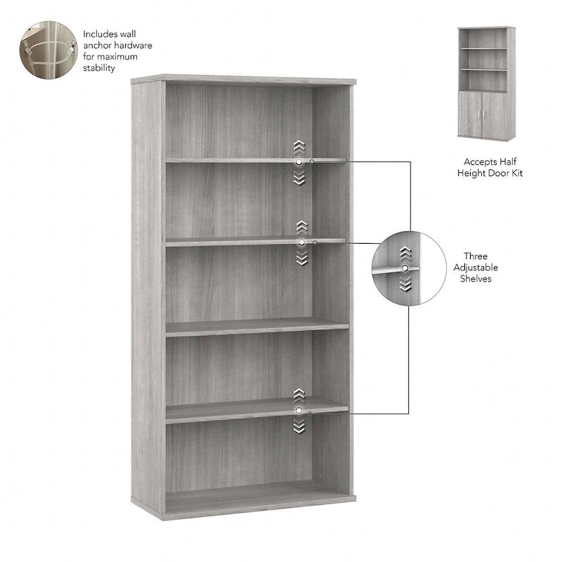 Hoge boekenkast met 5 planken en deuren