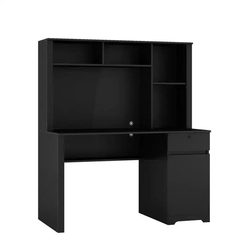 Bureau d'ordinateur moderne de 51.18IN avec rehausseur et bibliothèque, bureau avec nombreux rangements, bureau d'écriture pour le travail et la lecture