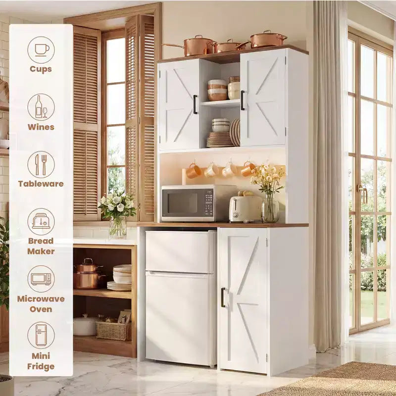 Besiost Küchenschrank mit Platz für einen Minikühlschrank, Kaffeeschrank mit Ablagefläche