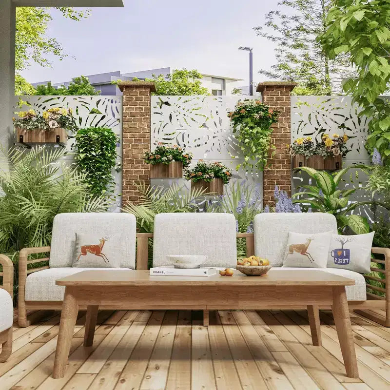 72H Raumteiler, rechteckiger freistehender Sichtschutz mit verzinktem Metallrahmen, Gartenzaun für Terrasse, weiß