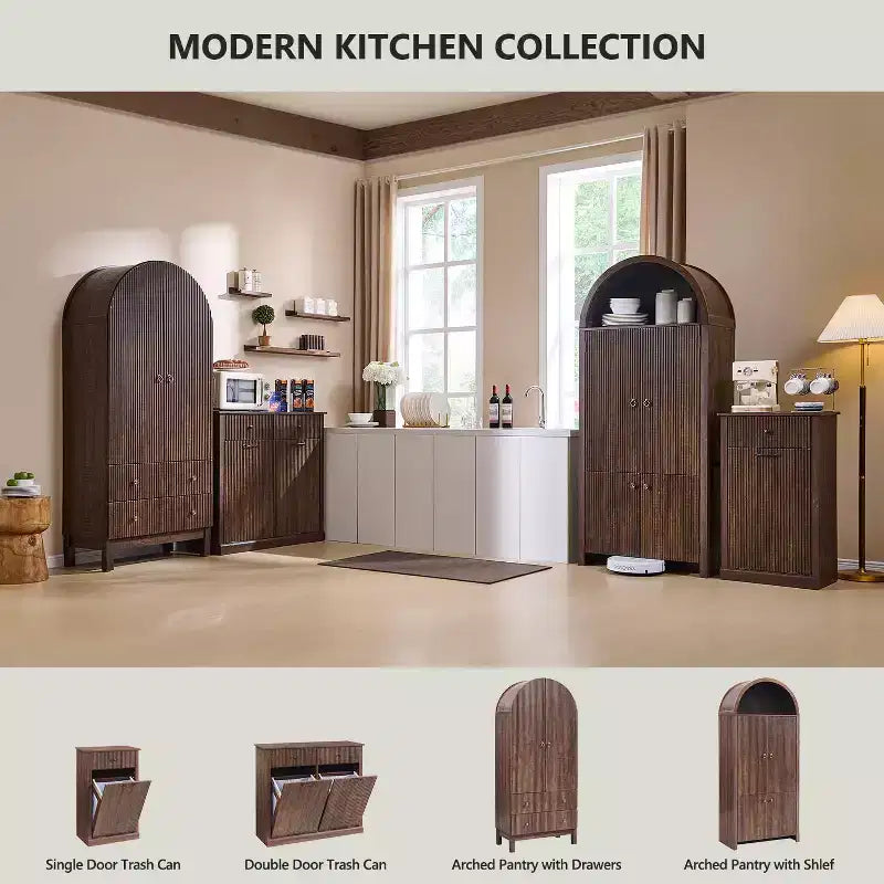 Dispensa da cucina alta 71 con arco, mobile contenitore moderno con 3 ripiani regolabili e 6 ripiani nelle ante, per cucina e soggiorno