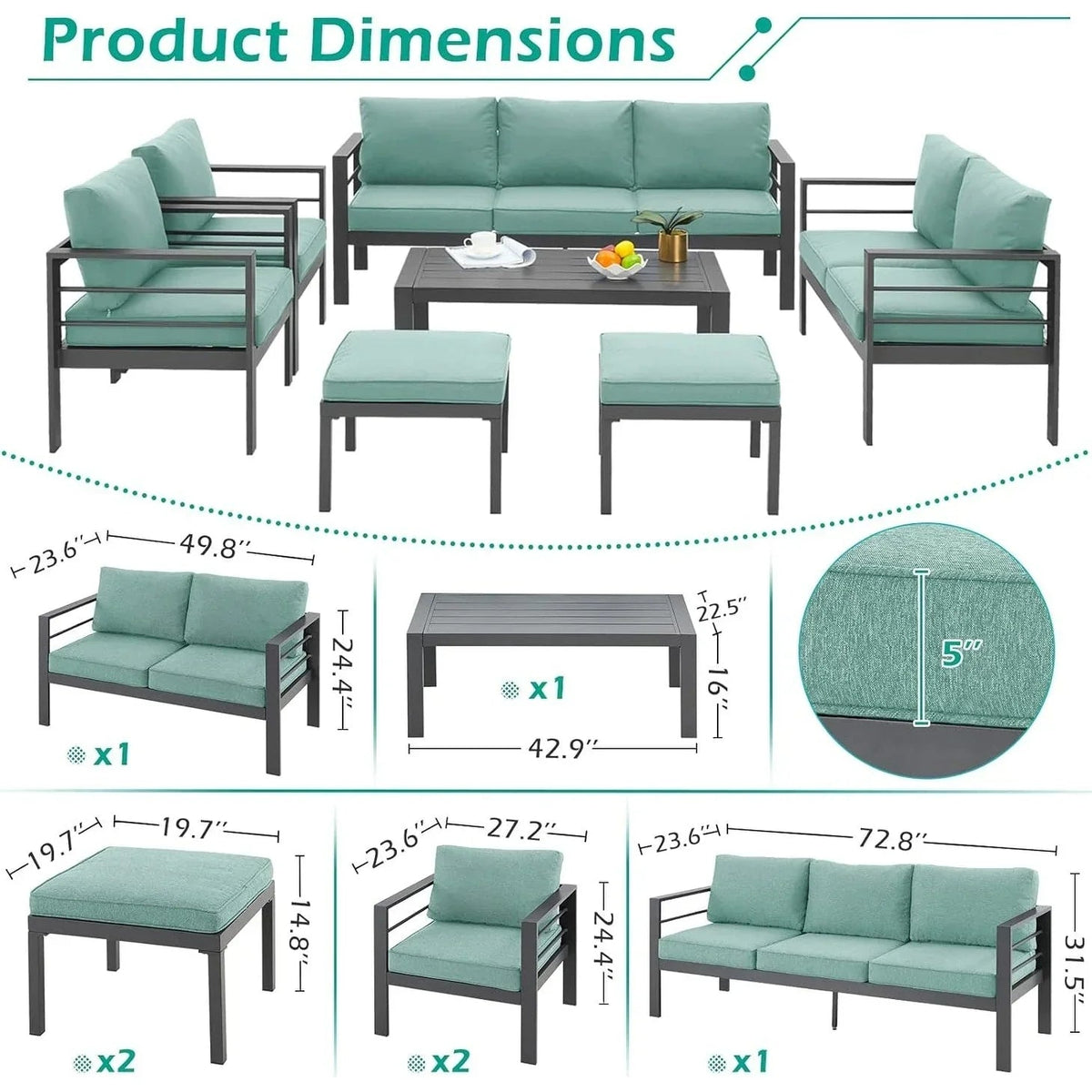 Ensemble de mobilier de jardin en aluminium AECOJOY de 7 pièces, salon de jardin