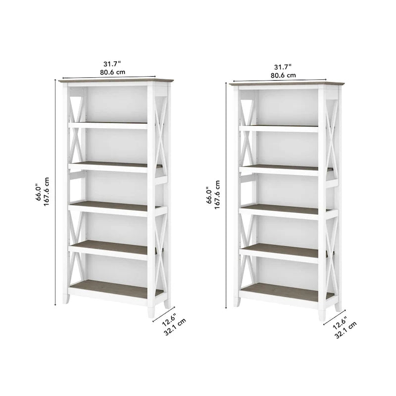 Boekenkast met 5 planken uit de Key West-serie van Bush Furniture