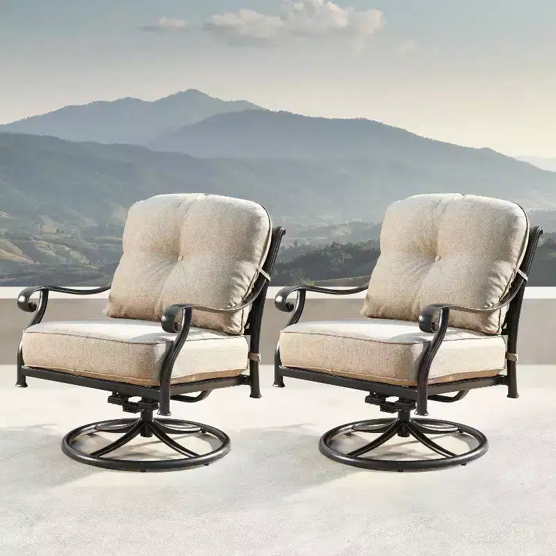 Lot de 2 fauteuils pivotants à bascule en aluminium pour l’extérieur, à assise profonde : résistants aux intempéries, protégés contre les UV - Oakland Living