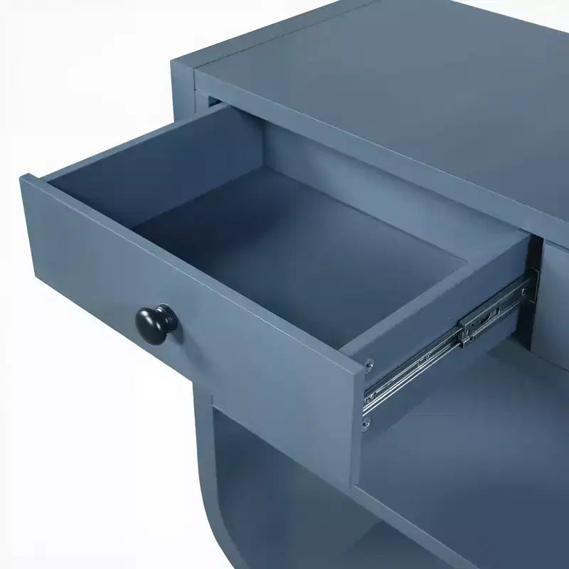 ModernLuxe gebogen sidetable, haltafel, bijzettafel naast de bank, displaystandaard en accenttafel met 3 softclose-lades en 2 open vakken