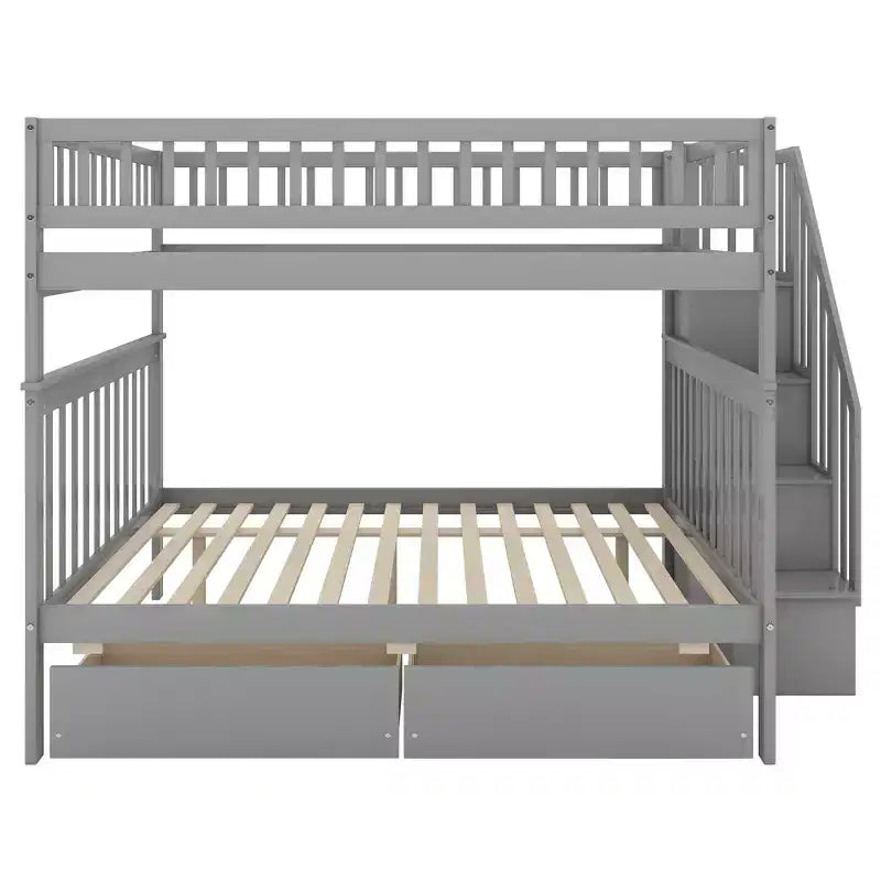 Stapelbed met twee tweepersoonsbedden, twee opberglades en opbergplanken, voor de slaapkamer van kinderen, tieners en volwassenen