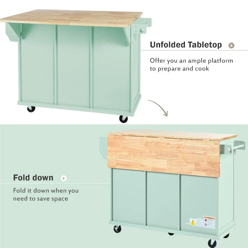 Îlot de cuisine portable à roulettes avec rangement