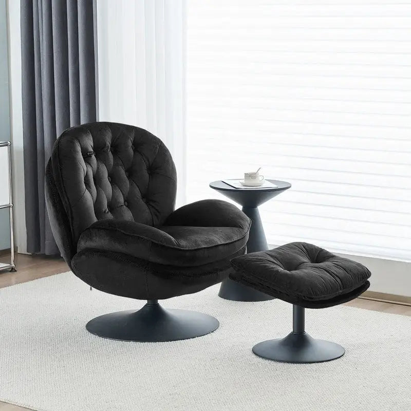 Fluwelen draaifauteuil met voetenbank, ronde leesfauteuil met voetenbankset, 360 draaibaar, metalen frame