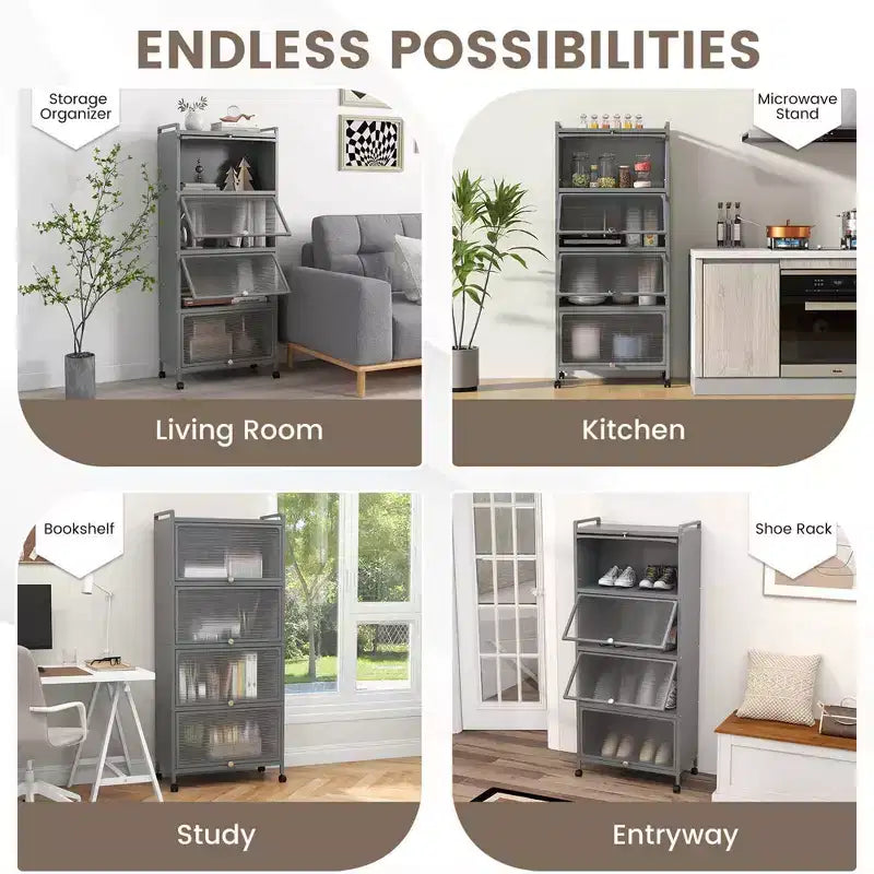 Étagère de cuisine Costway à 5 niveaux avec placard de rangement, support mobile pour micro-ondes et portes relevables, blanc/noir/gris/vert