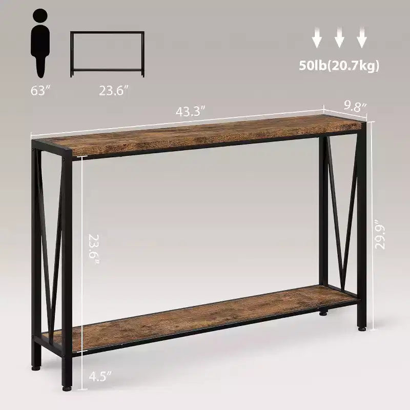 Konsolentisch, 43 Zoll, zweistöckiger Eingangstisch, schmaler Sofatisch mit Stauraum für Wohnzimmer, Flur und Eingangsbereich