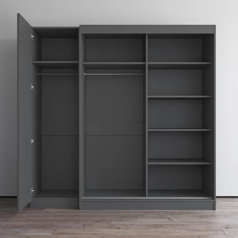 Armoire à 2 portes avec miroir et façade en verre, pour 2 personnes (gris / noir / blanc)