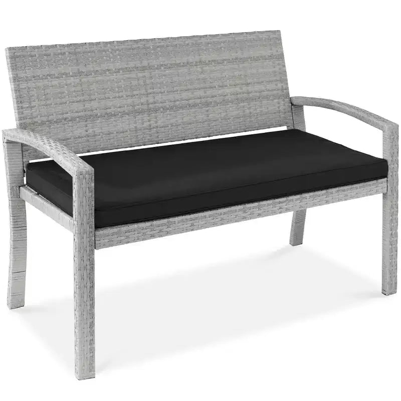 Best Choice Products Outdoor-Gartenbank aus Korbgeflecht für 2 Personen, Garten- und Terrassenmöbel mit einer Tragkraft von 700lb, Kissen