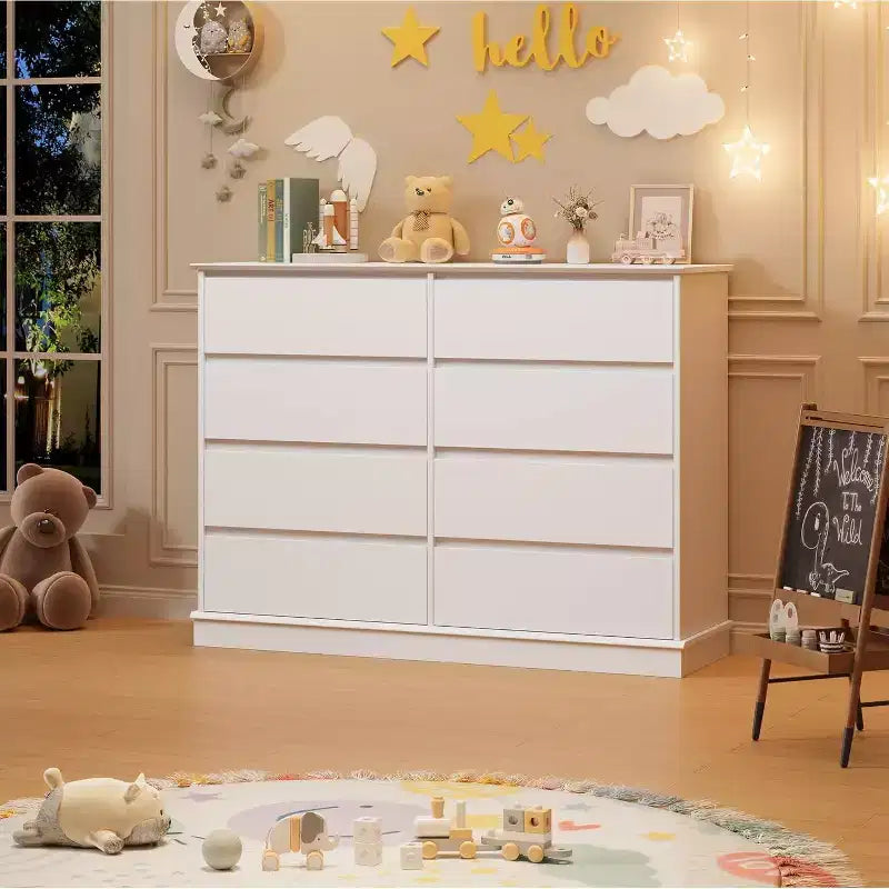 Aufbewahrungsschrank mit 8 Schubladen, Kommode mit tiefen Schubladen, großer, breiter Kleiderschrank für Wohnzimmer, Flur und Kinderzimmer