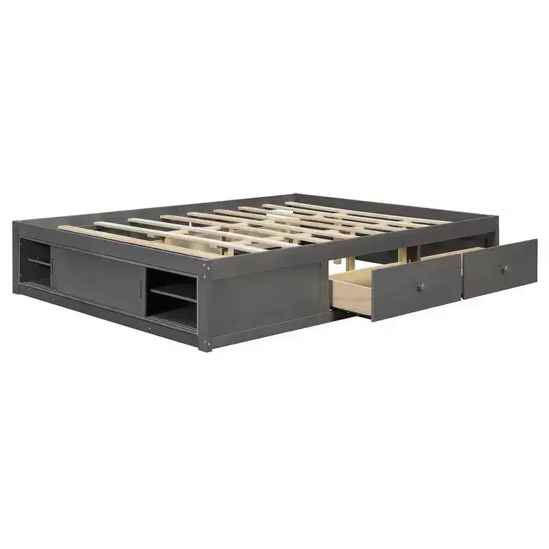 Struttura letto contenitore Whisen Queen con 4 cassetti e vano contenitore nella pediera