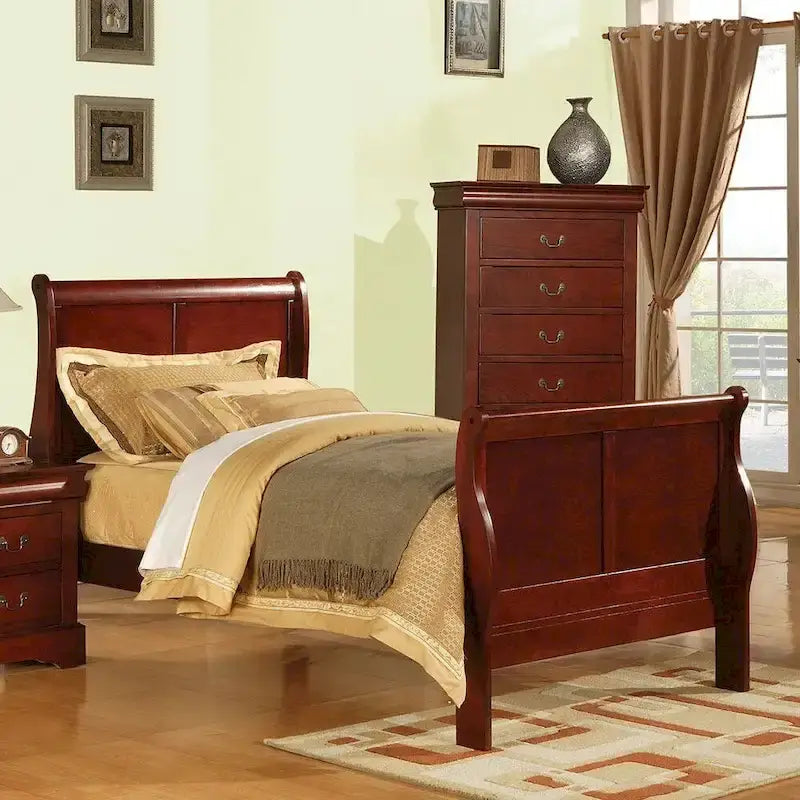 Einzelbett im Schlittenbettstil, Übergangsstil - Louis Philippe III Collection, Lattenrost erforderlich, Kirschholz
