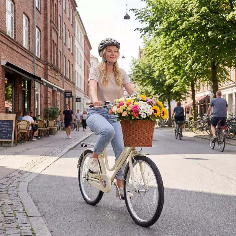 Gymax 24-inch cruiserfiets voor op het strand met verstelbaar zadel, gevlochten mand en bagagedrager voor in de stad