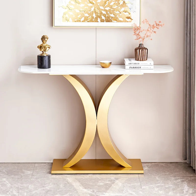 Moderner Konsolentisch, elegantes Design, Metallgestell mit verstellbaren Fußgleitern für den Eingangsbereich