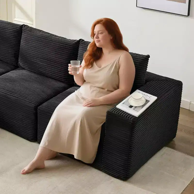 108 Modernes 3-Sitzer-Sofa, gepolstertes Sofa in L-Form mit Kissen, Sofa mit tiefer Sitzfläche, keine Montage erforderlich
