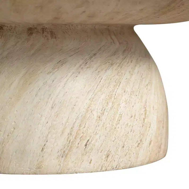 LeisureMod Lunexa runder Couchtisch, Akzenttisch mit Sockel aus Fiberstone für drinnen und draußen, skulpturales Design mit rutschfesten Fußgleitern