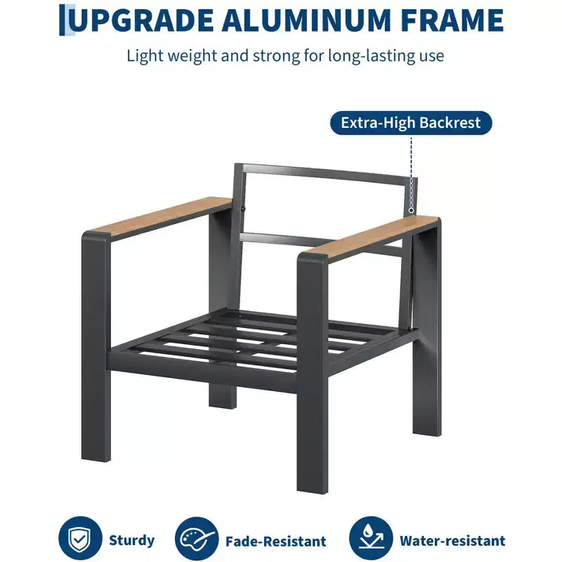 Ensemble de mobilier de patio en aluminium, canapé d’angle d’extérieur avec 5 coussins épais, 4 accoudoirs et table basse pour le jardin, la terrasse ou la cour