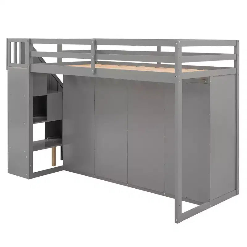 93.3 Functional Loft Bed with Wardrobes, Shelves, Drawers and Storage Ladder