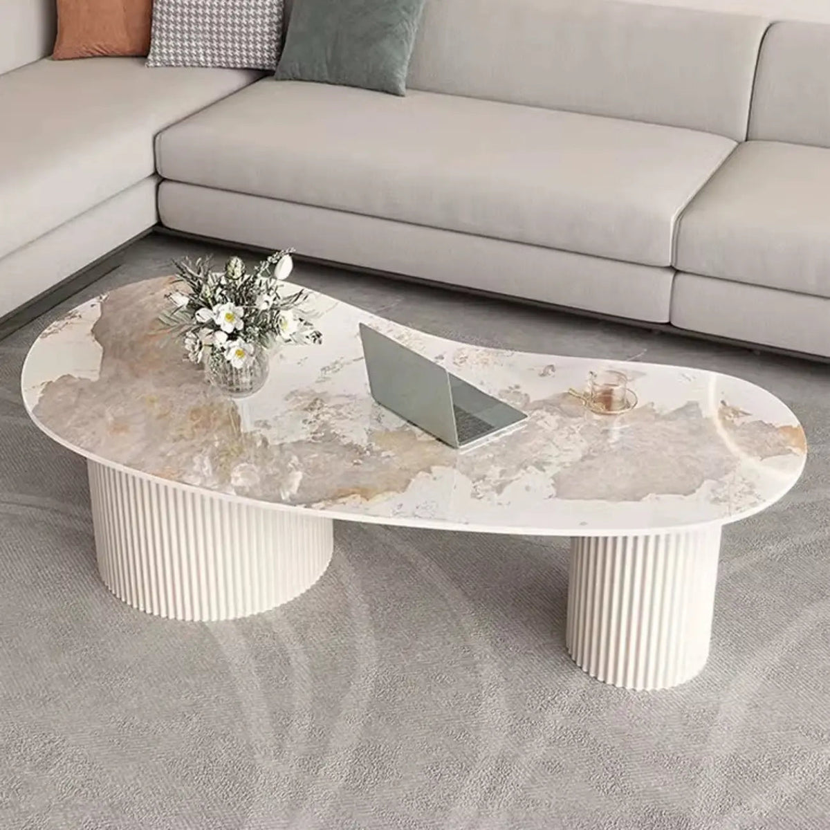 Minimalistische standaard witte ovale salontafel met 2 laden