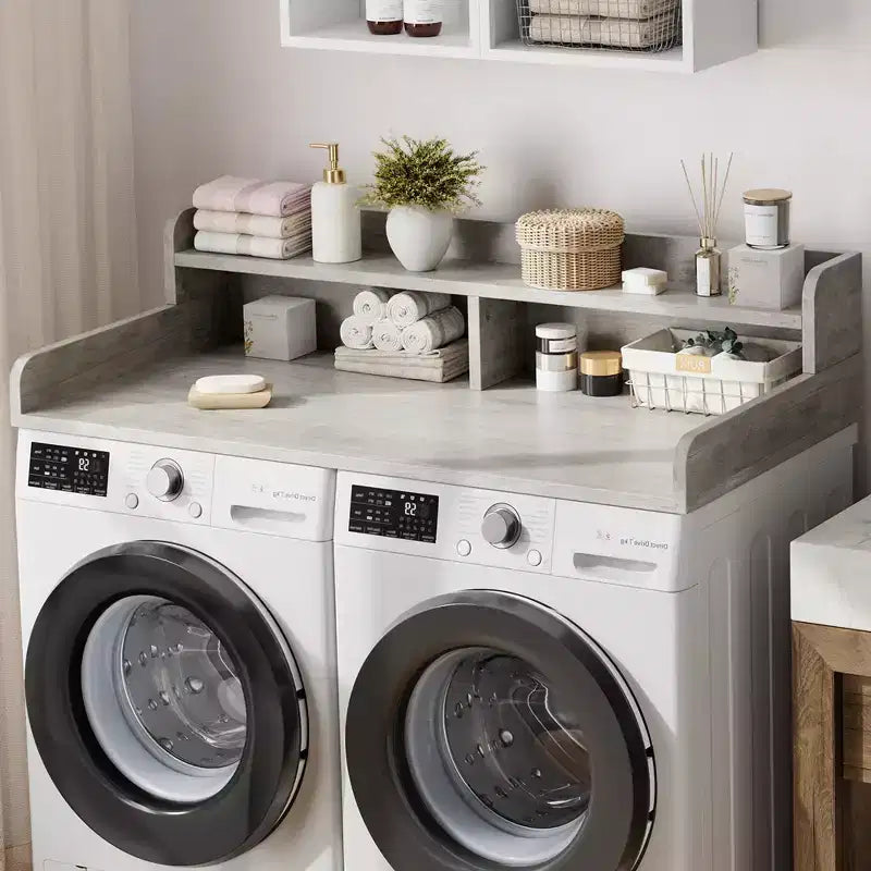 Plan de travail à 2 niveaux pour lave-linge et sèche-linge avec étagère ou tiroirs, couvre-linge avec tapis antidérapant, plateau de 54X27.5 pour plier le linge