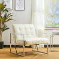 Fauteuil d’appoint Glitzhome crème de style mi-siècle moderne, revêtement en cuir PU capitonné et structure chromée, hauteur de 30.50