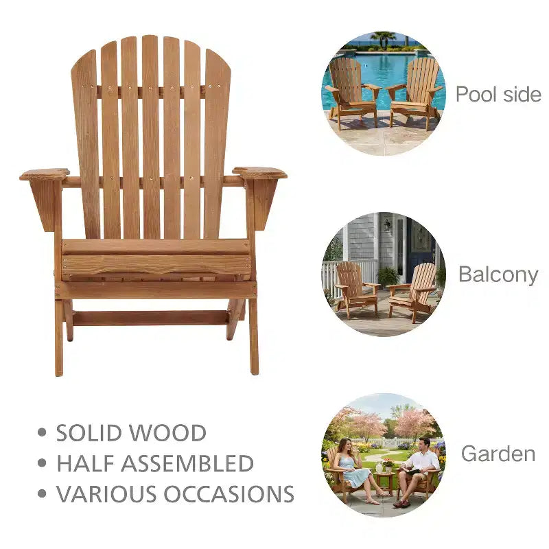 Set mit 2 klappbaren Adirondack-Stühlen aus Holz für draußen, mit Rückenlehne, Holz-Terrassenstühle für Garten und Hinterhof