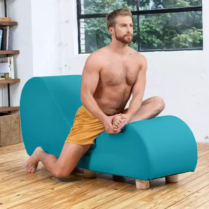 Chaise longue Avana per stretching e relax, gambe in legno di hevea, similpelle - Grigio sottomarino