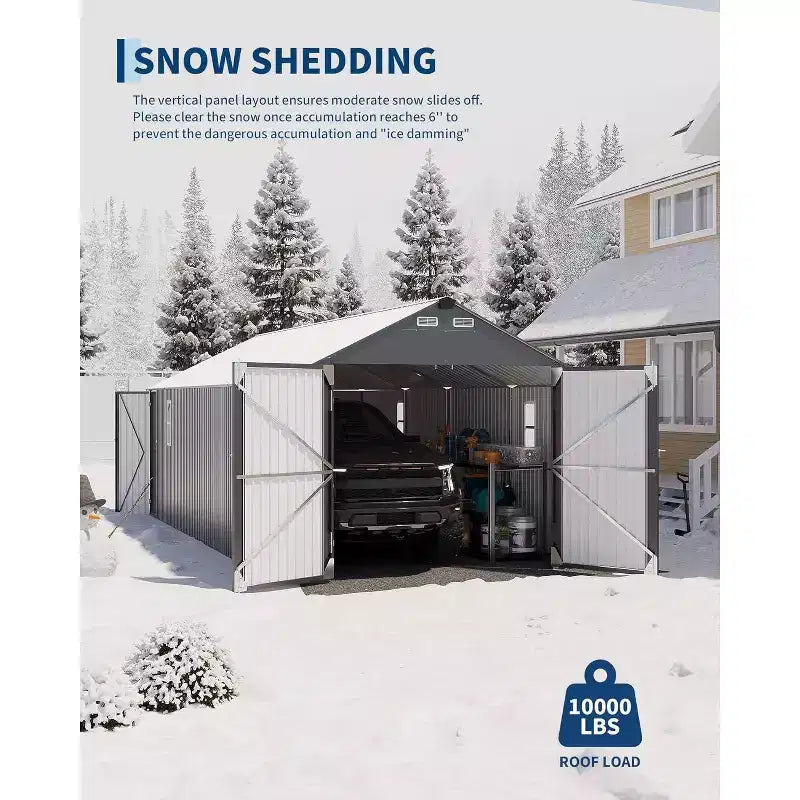12x25FT volledig gesloten metalen carport met verticaal dak en stalen frame