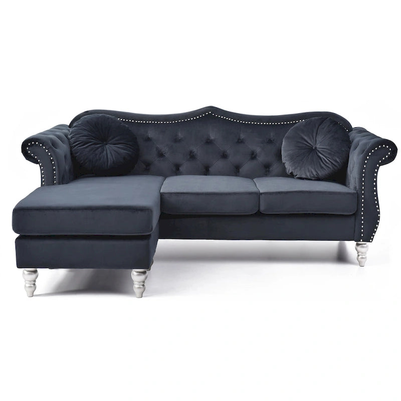 Hollywood-fluwelen bank met omkeerbare chaise longue