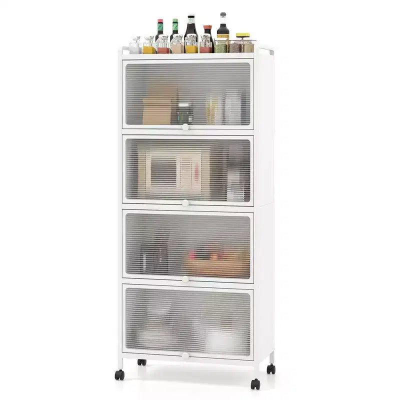 Costway 5-stufiges Küchenregal mit Schrank, rollbarem Mikrowellenständer und Klapptüren, Weiß/Schwarz/Grau/Grün