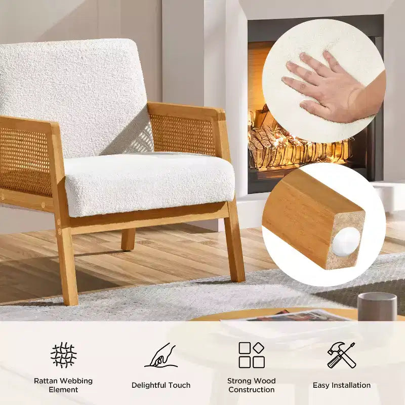 Yaheetech set van 2 gestoffeerde fauteuils met rotan zijkanten voor woonkamers en slaapkamers