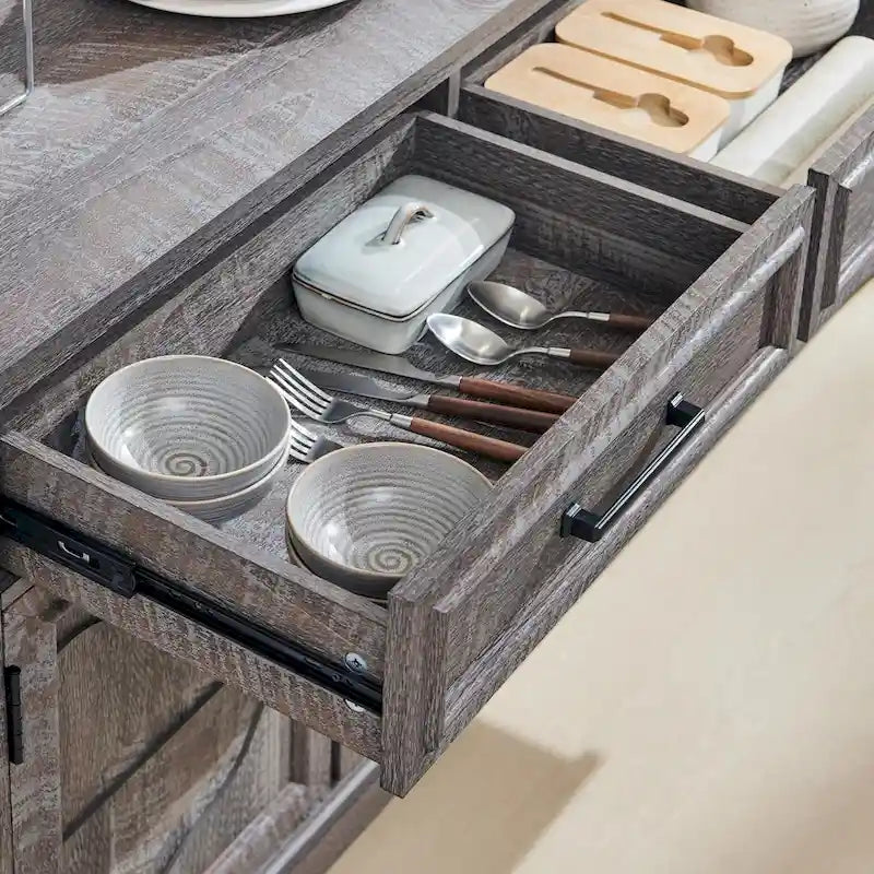 Credenza a buffet in stile rustico, mobile per angolo caffè o bar per vini per sala da pranzo - N/A