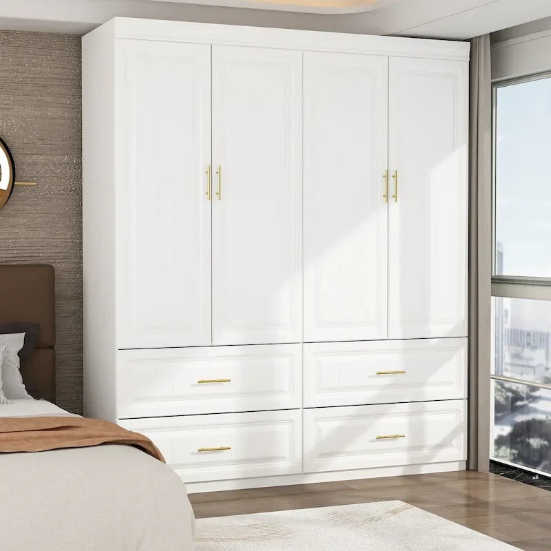 93.9H/74.2H Kleiderschrank, Garderobenschrank mit Kleiderstange, Schubladen und Stauraum