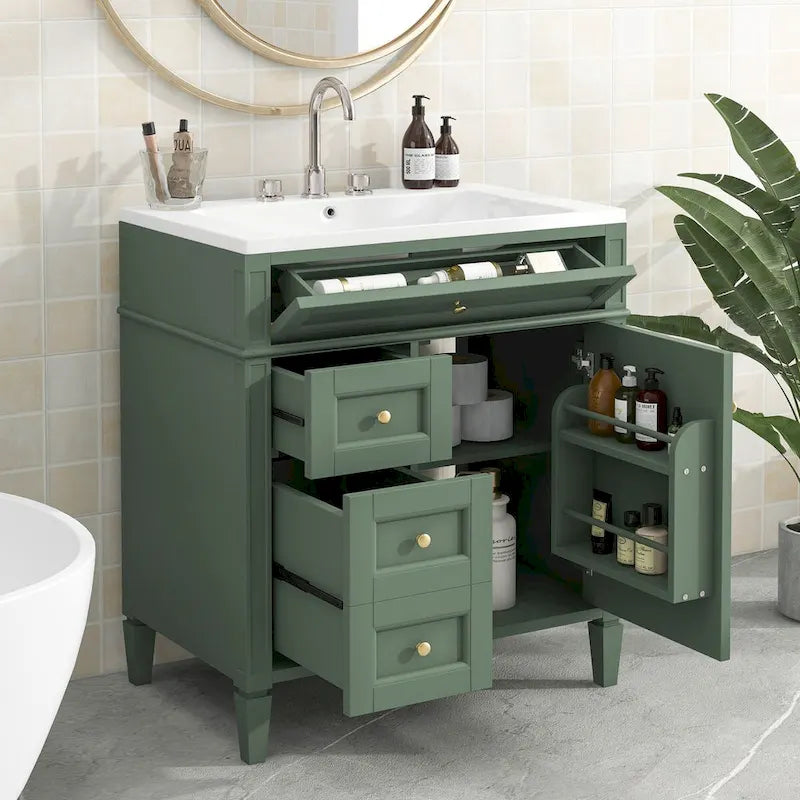 Meuble-lavabo de salle de bain avec vasque à poser et tiroir basculant