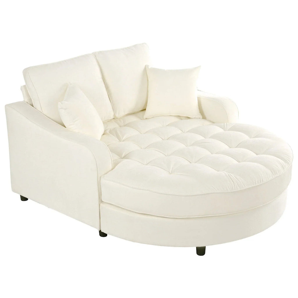 Chaiselongue-Schlafsofa aus Chenille, gepolstertes Sofa mit gesteppter Rückenlehne und 2 abnehmbaren Kissen für das Wohnzimmer